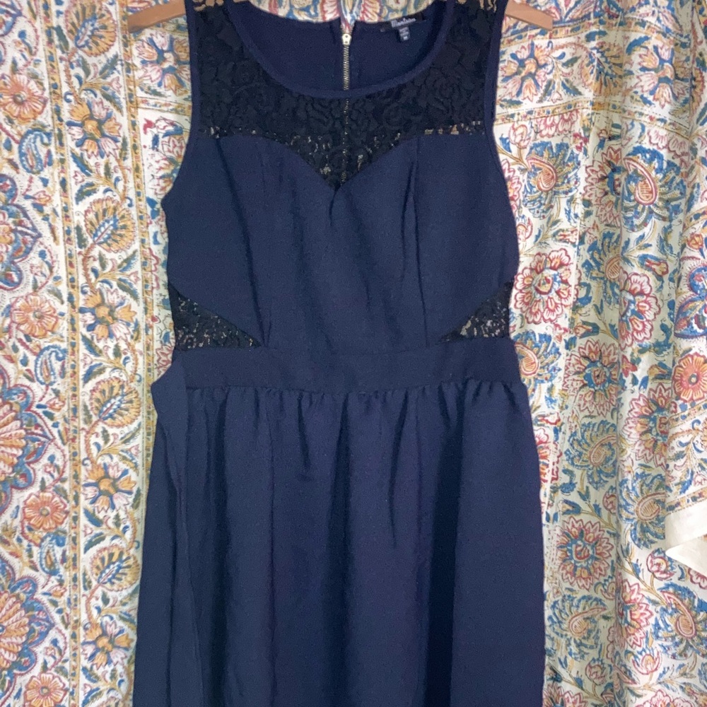 Women's Navy and Black Lace Cutouts Dress